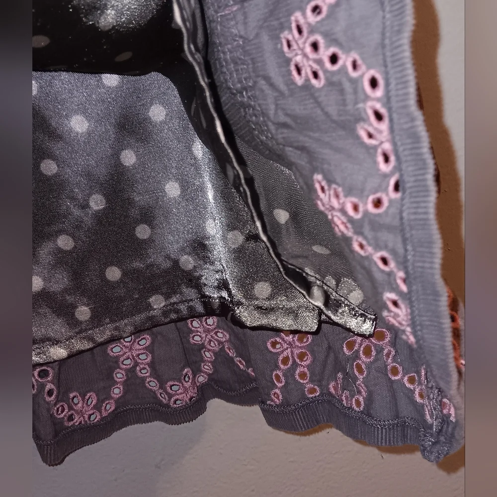 The Childrens Place Gray Dress Ruffled Embrodiered Hem Polka Dot Lining